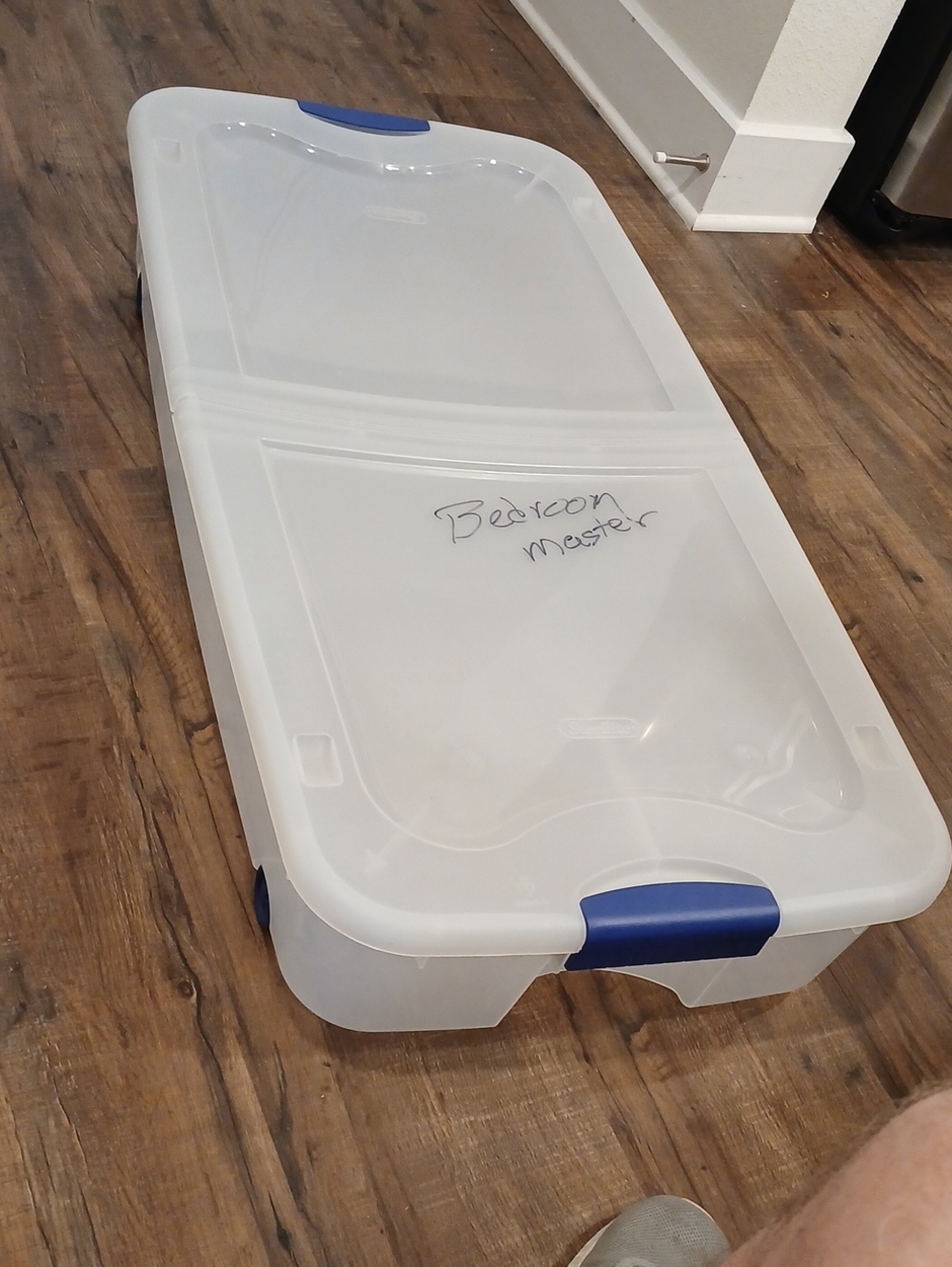 Sterilite Clear Plastic Under-Bed Storage Box with Blue Latches